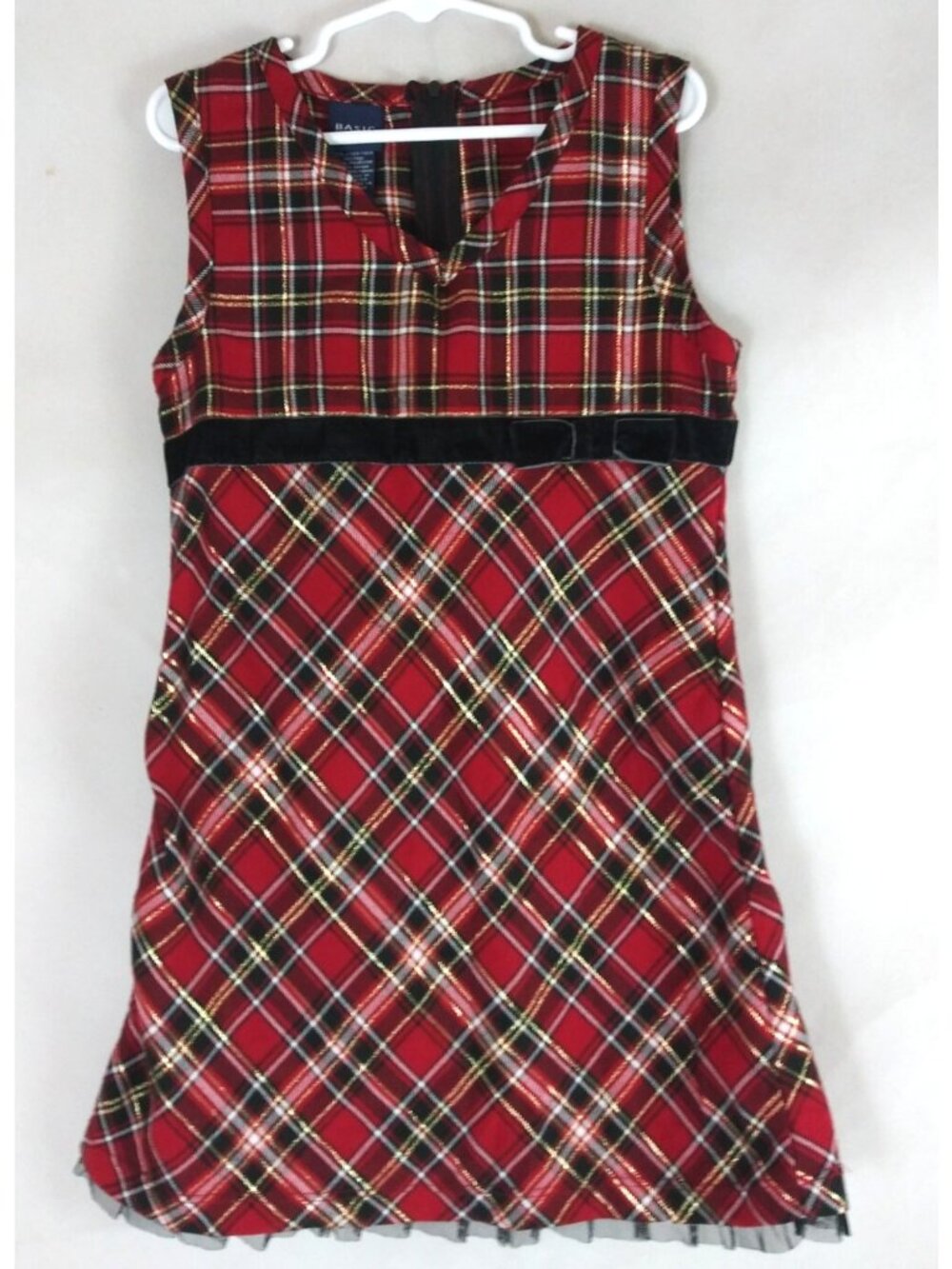 Basic Editions Red Plaid Metallic Sleeveless Dress Girls Size 6/6X